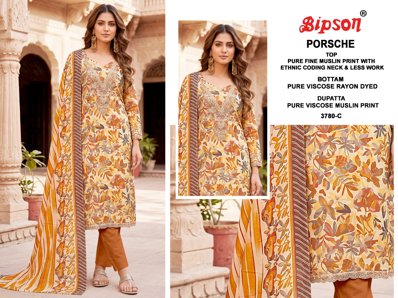 Porsche 3780-3805 Bipson Prints Muslin Pant Style Suits Supplier India