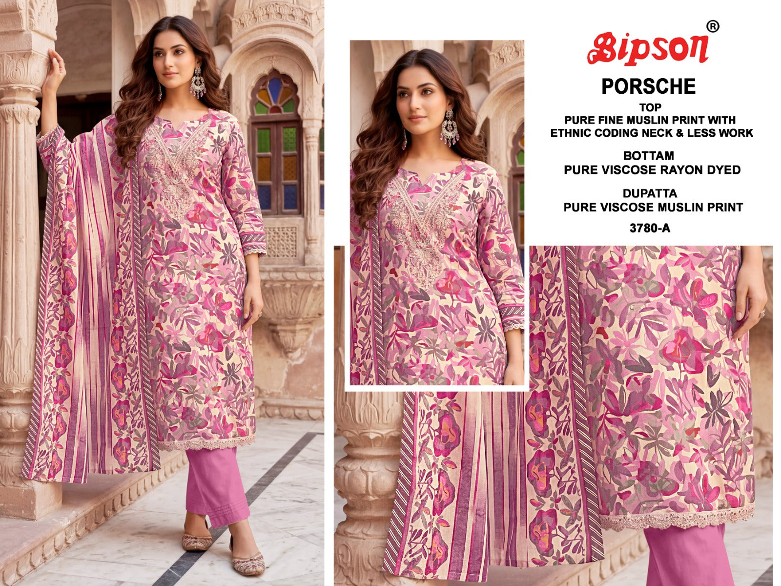 Porsche 3780-3805 Bipson Prints Muslin Pant Style Suits Supplier India