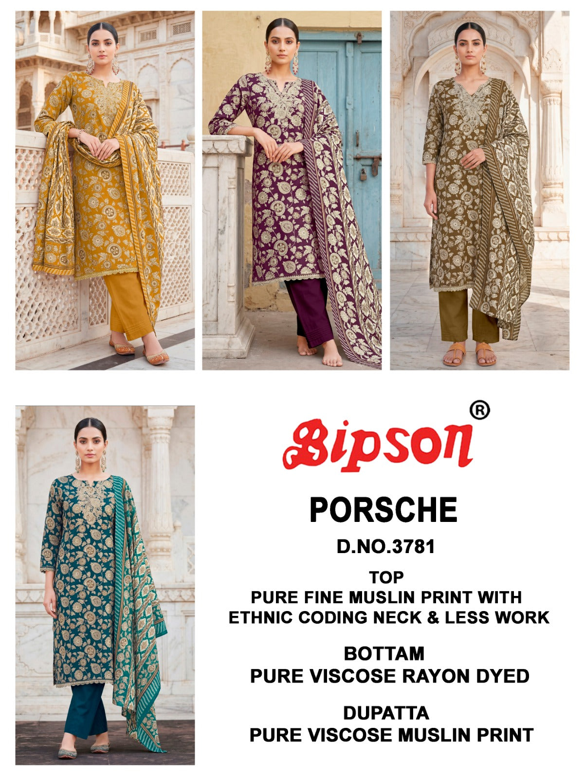 Porsche 3781 Bipson Prints Muslin Pant Style Suits Exporter India