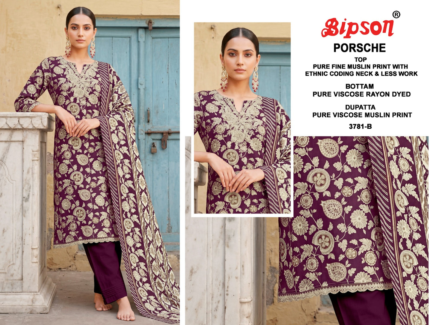 Porsche 3781 Bipson Prints Muslin Pant Style Suits Exporter India