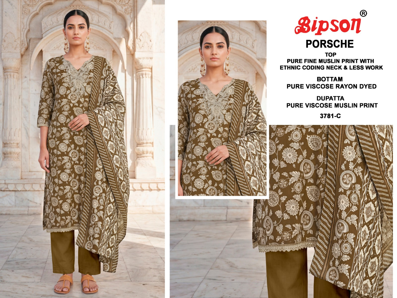 Porsche 3781 Bipson Prints Muslin Pant Style Suits Exporter India