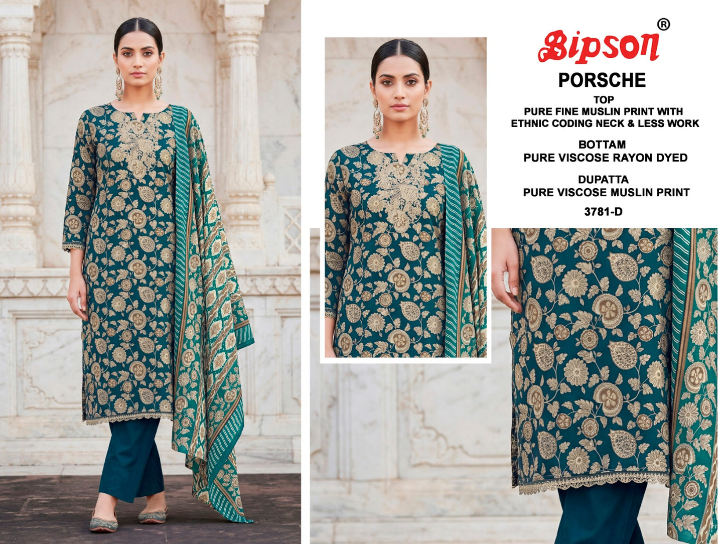 Porsche 3781 Bipson Prints Muslin Pant Style Suits Exporter India