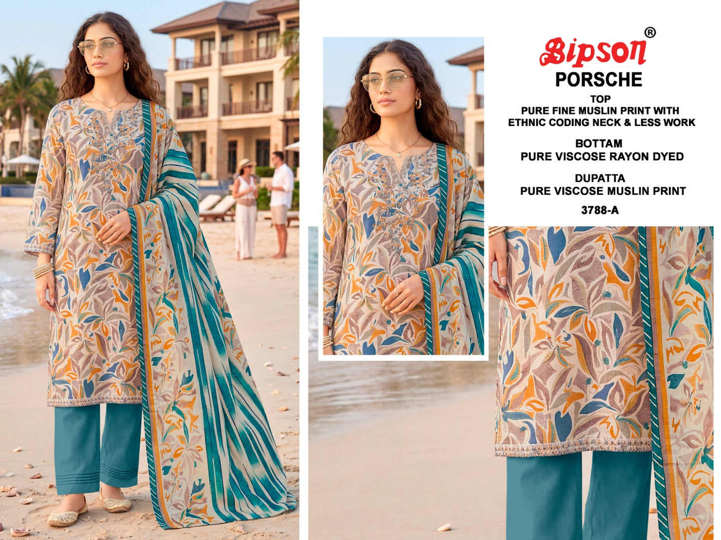 Porsche 3788 Bipson Prints Muslin Pant Style Suits Exporter