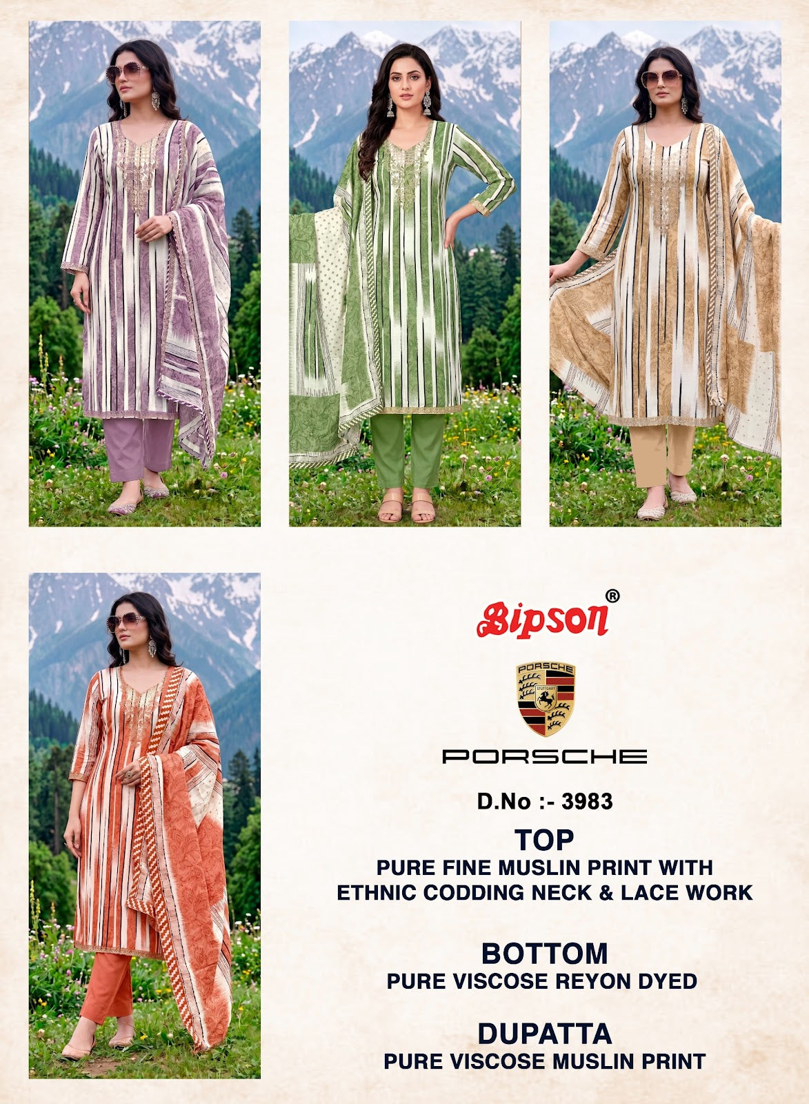 Porsche 3983 Bipson Prints Muslin Pant Style Suits Manufacturer Ahmedabad