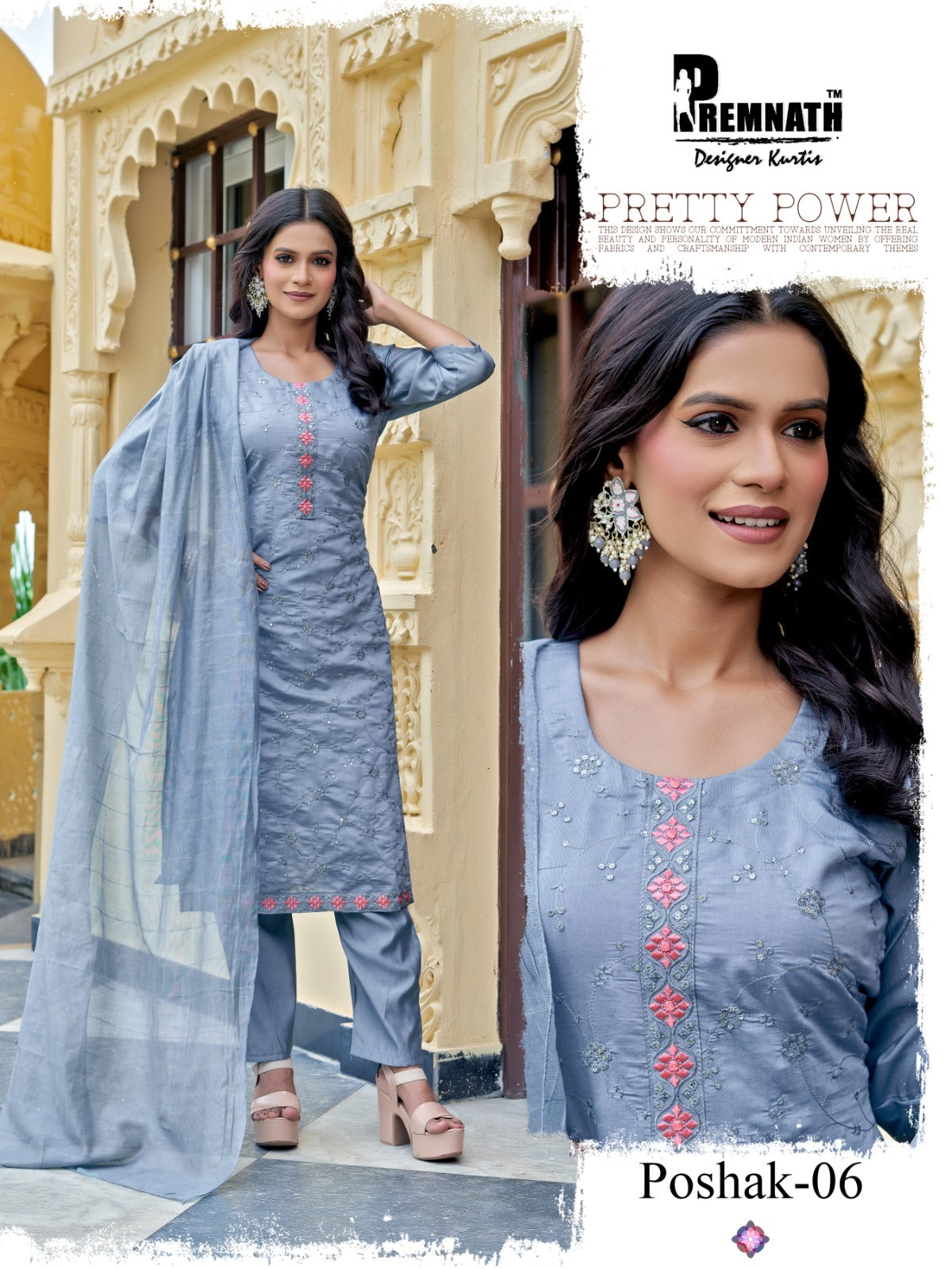 Poshak Premnath Roman Silk Readymade Pant Style Suits Manufacturer India