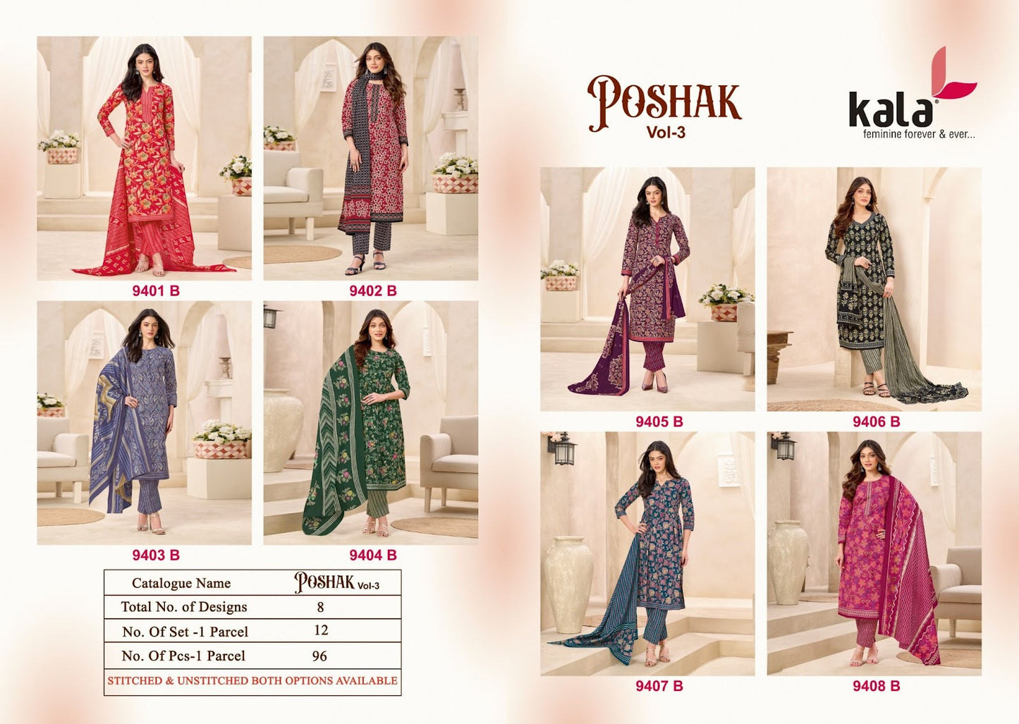 Poshak Vol 3 Kala Cotton Dress Material Wholesale