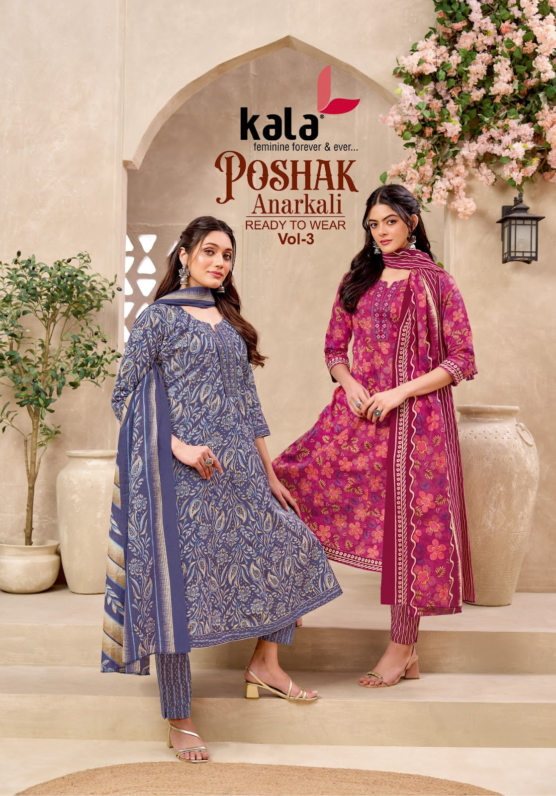 Poshak Vol 3 Kala Cotton Readymade Anarkali Suits Exporter Ahmedabad