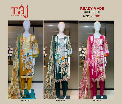 Pr 101 Taj Creations Pure Cotton Karachi Readymade Suits Exporter