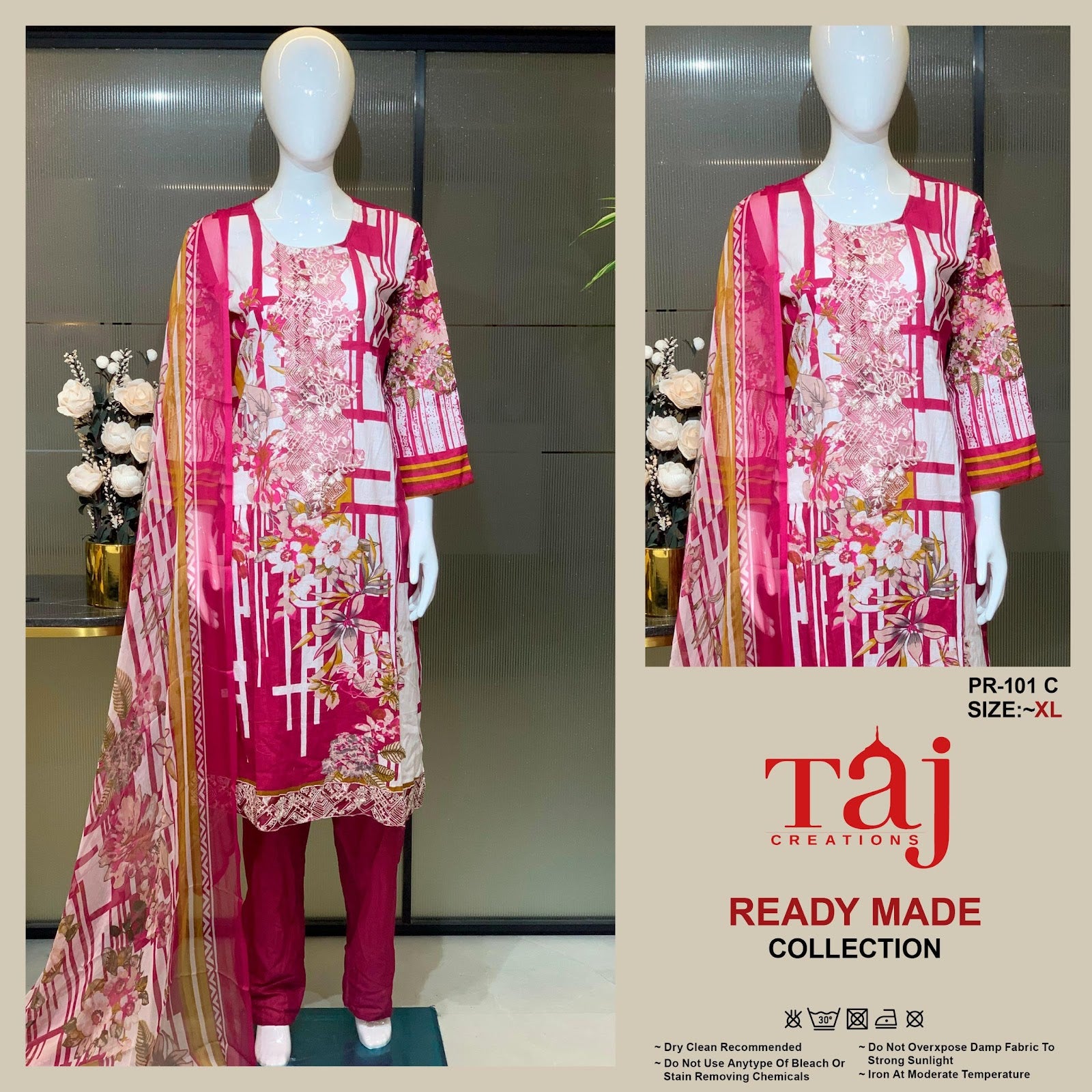 Pr 101 Taj Creations Pure Cotton Karachi Readymade Suits Exporter