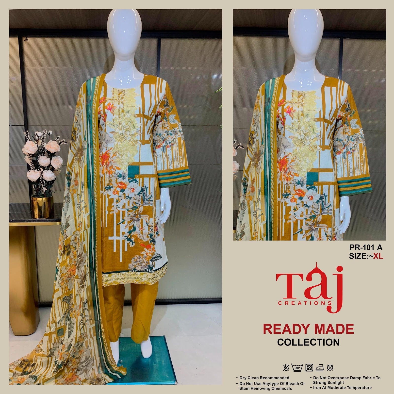 Pr 101 Taj Creations Pure Cotton Karachi Readymade Suits Exporter