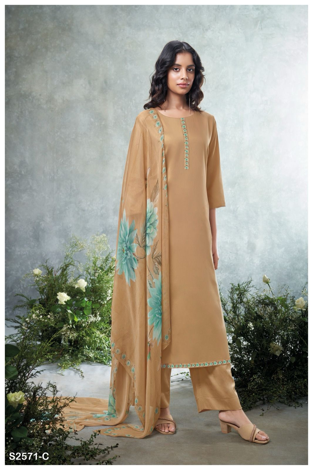 Prachi 2571 Ganga Cotton Silk Plazzo Style Suits Manufacturer India