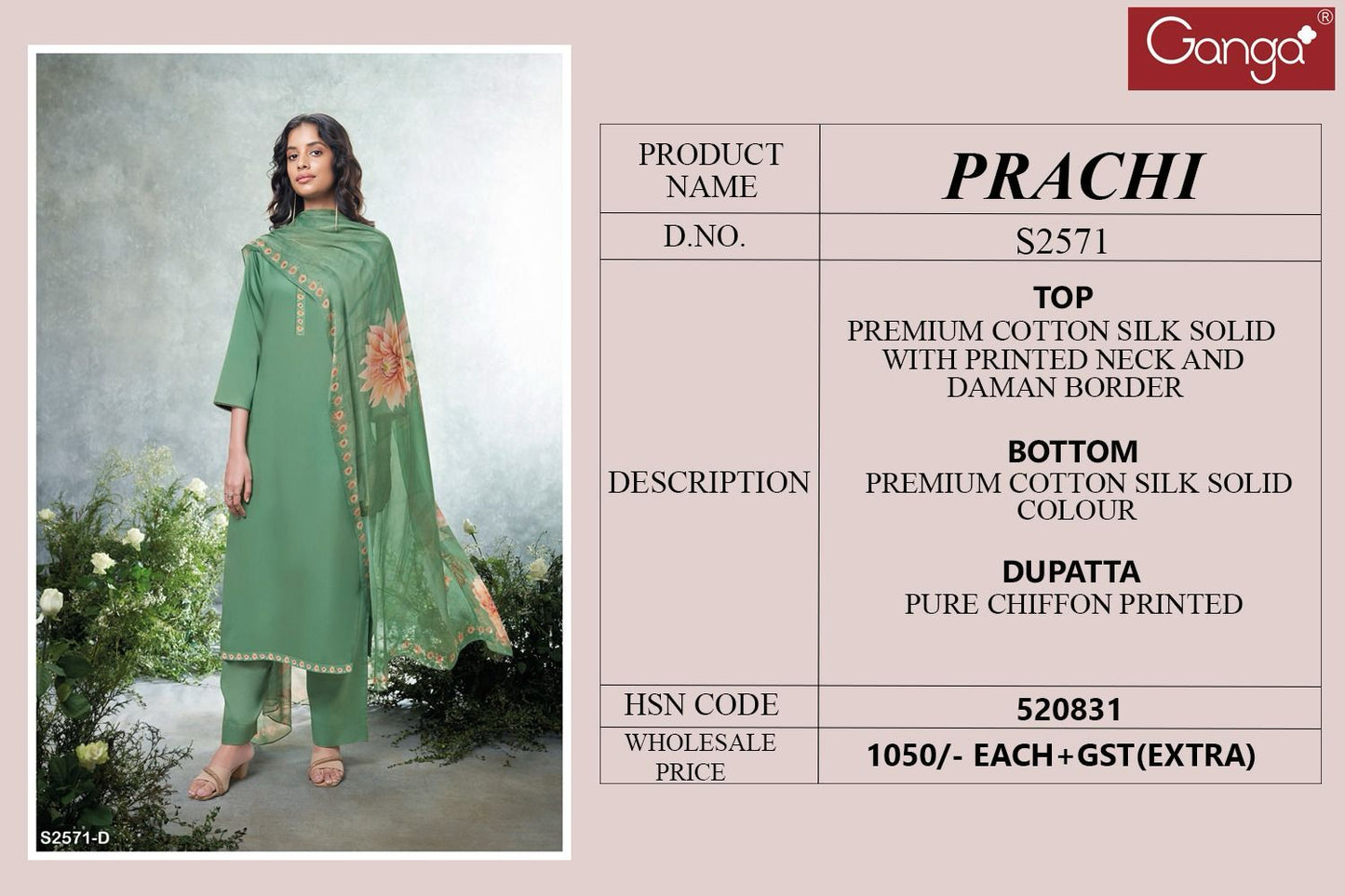 Prachi 2571 Ganga Cotton Silk Plazzo Style Suits Manufacturer India