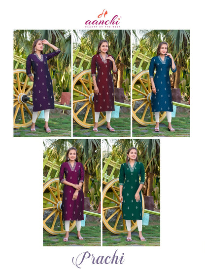 Prachi Aanchi Silk Straight Cut Kurtis Wholesaler India