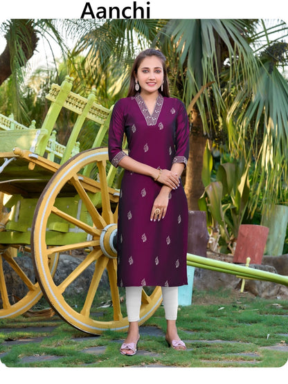 Prachi Aanchi Silk Straight Cut Kurtis Wholesaler India