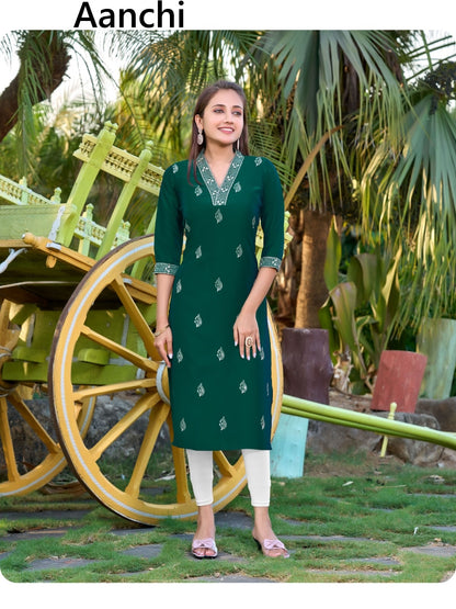 Prachi Aanchi Silk Straight Cut Kurtis Wholesaler India