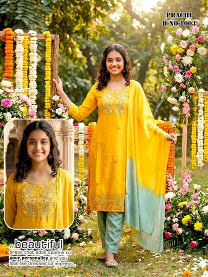 Prachi Keya Raashi Roman Silk Girls Readymade Pant Suits Wholesaler