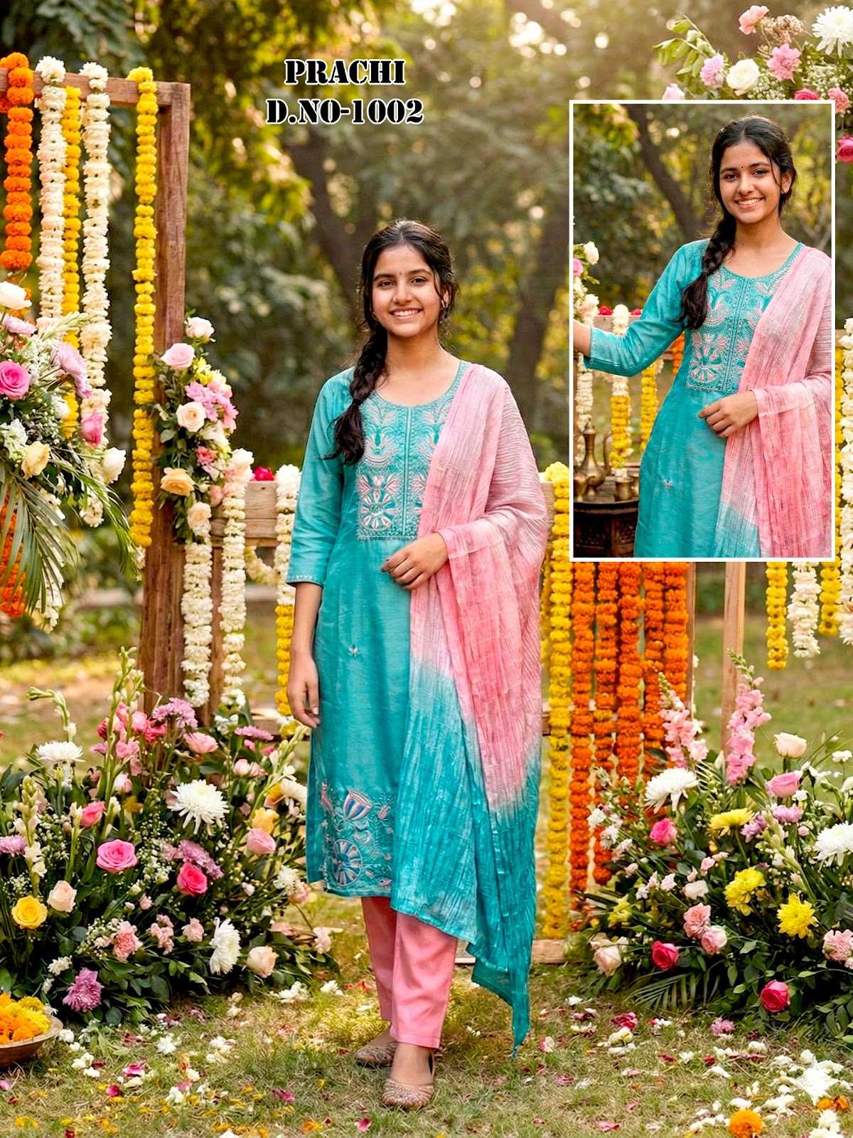 Prachi Keya Raashi Roman Silk Girls Readymade Pant Suits Wholesaler