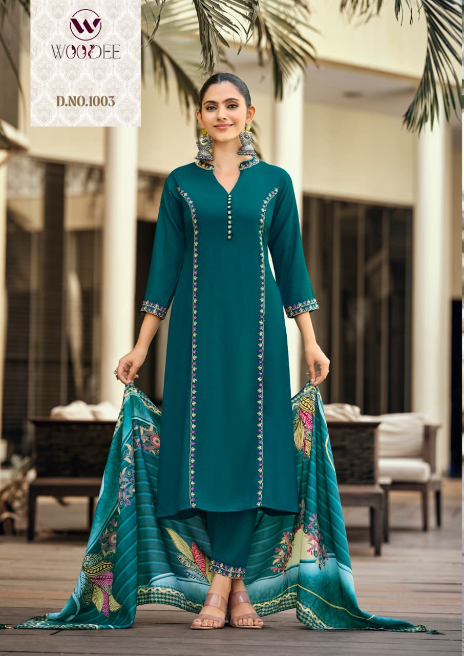 Prachi Woodee Rayon Readymade Pant Style Suits Manufacturer