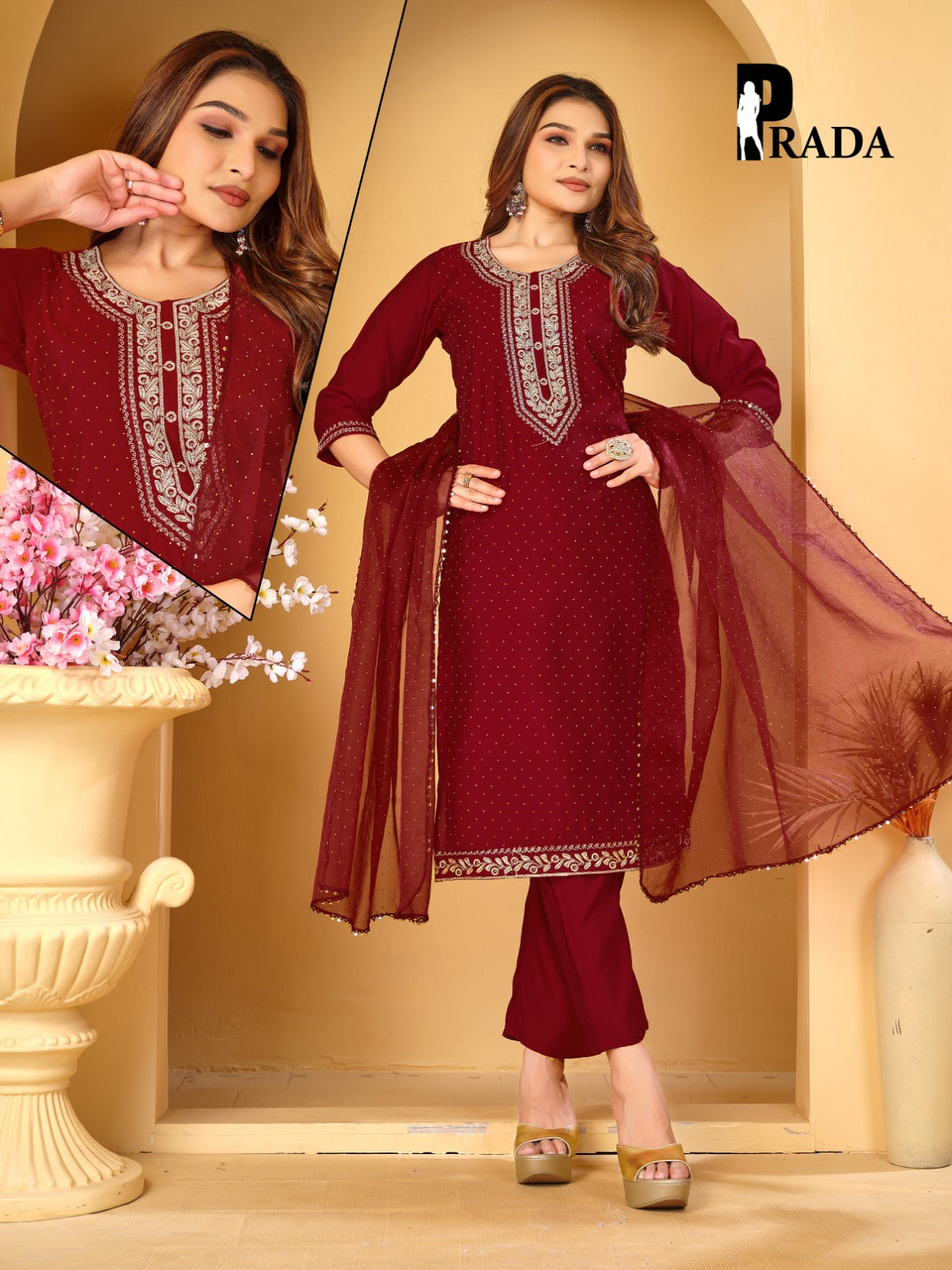 Prada Premnath Roman Silk Readymade Pant Style Suits Exporter Gujarat