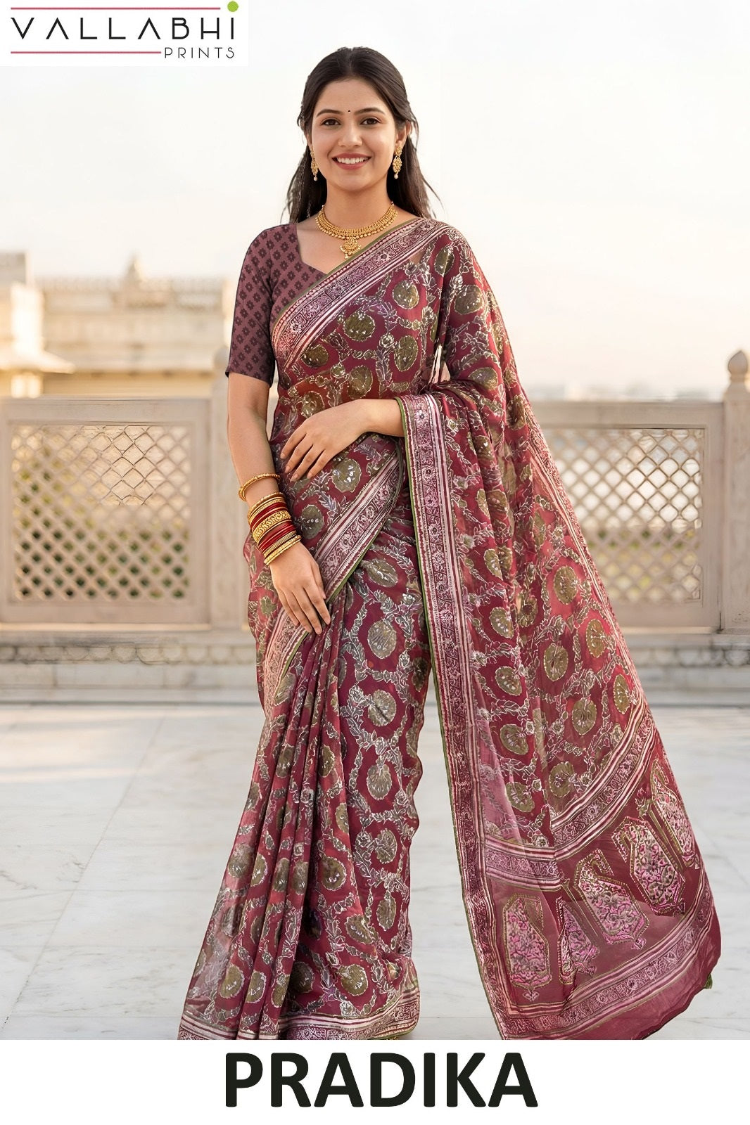 Pradika Vallabhi Prints Brasso Sarees Supplier Gujarat