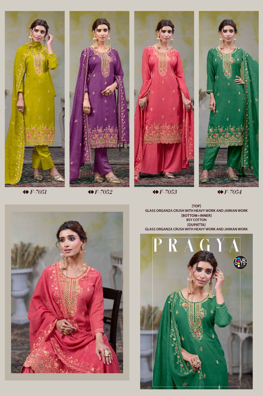 Pragya Four Dots Organza Pant Style Suits Manufacturer Ahmedabad