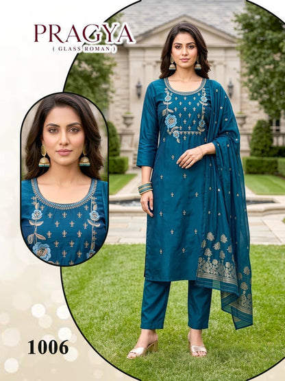 Pragya Malviken Glass Roman Readymade Pant Style Suits Supplier India