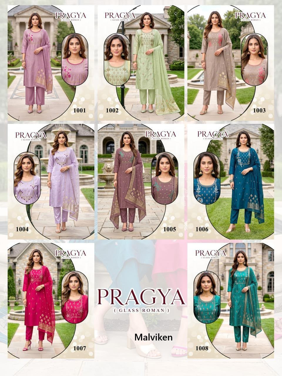 Pragya Malviken Glass Roman Readymade Pant Style Suits Supplier India