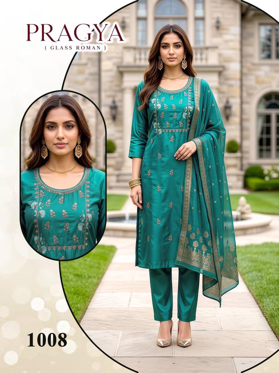 Pragya Malviken Glass Roman Readymade Pant Style Suits Supplier India