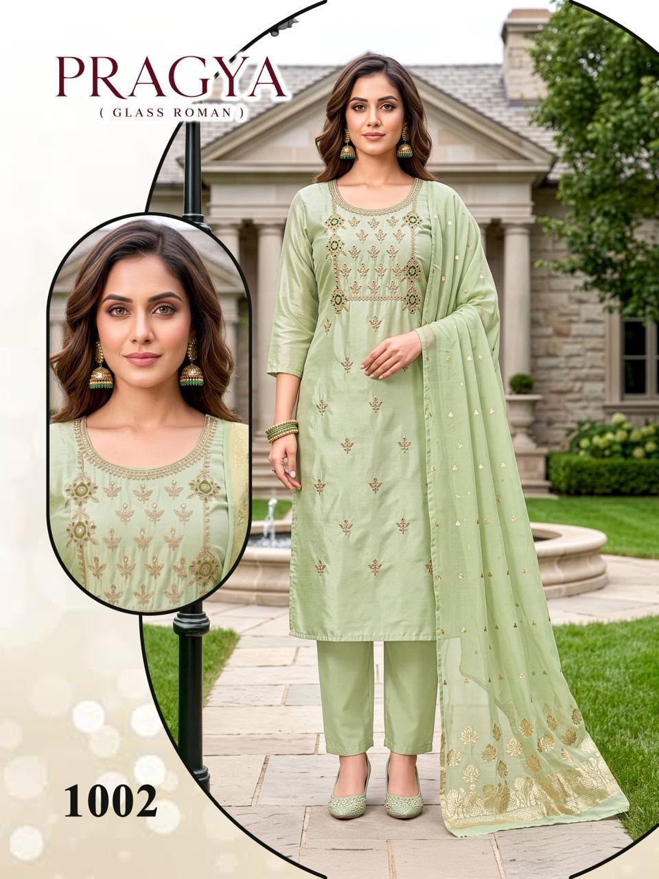 Pragya Malviken Glass Roman Readymade Pant Style Suits Supplier India