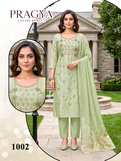 Pragya Malviken Glass Roman Readymade Pant Style Suits Supplier India