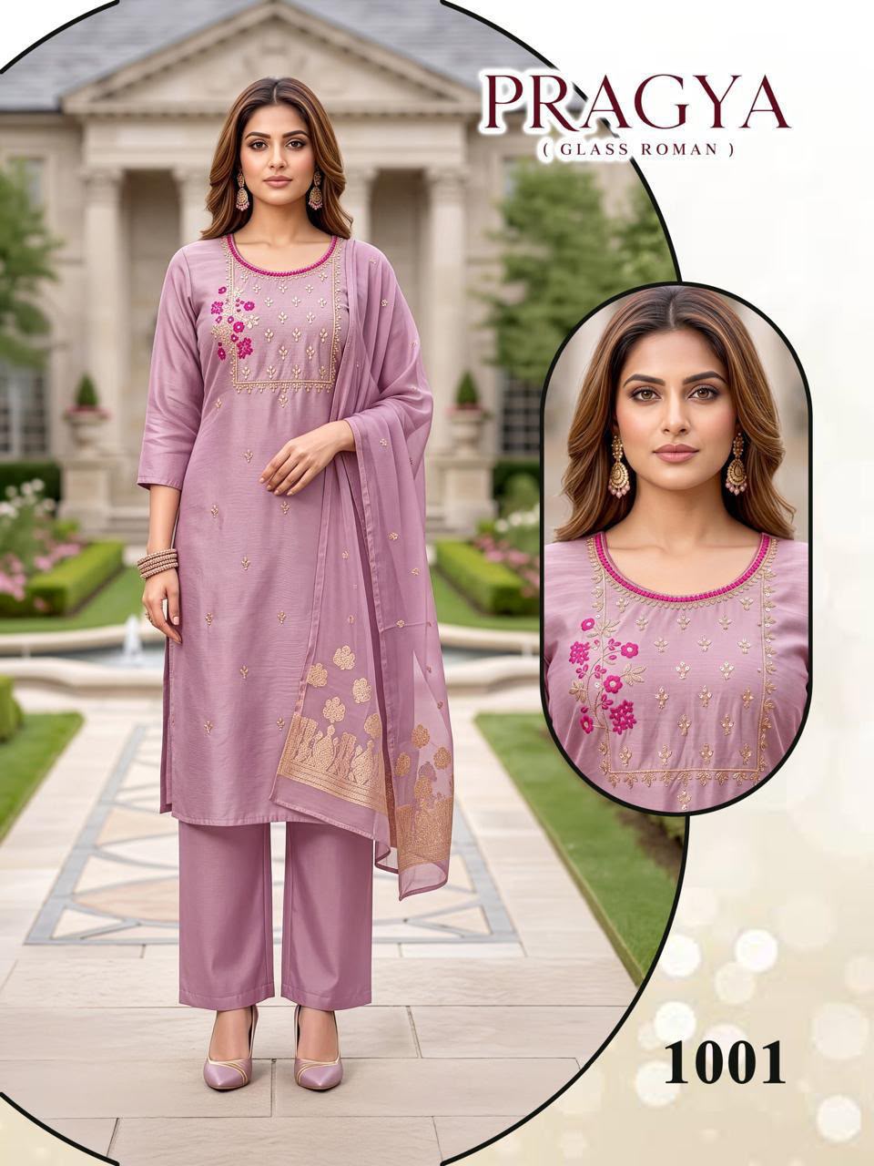 Pragya Malviken Glass Roman Readymade Pant Style Suits Supplier India
