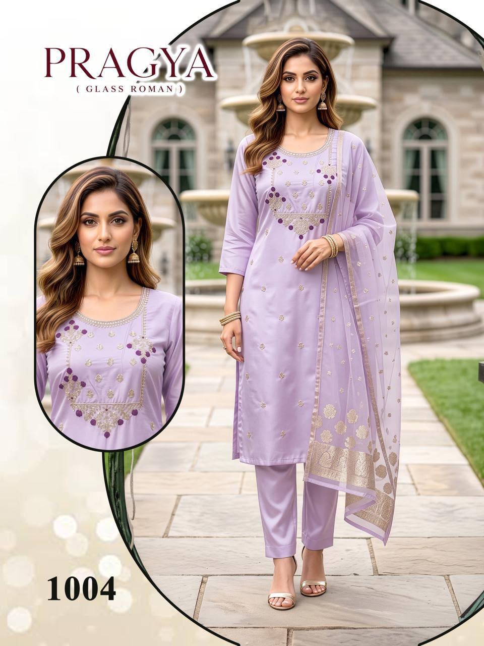 Pragya Malviken Glass Roman Readymade Pant Style Suits Supplier India