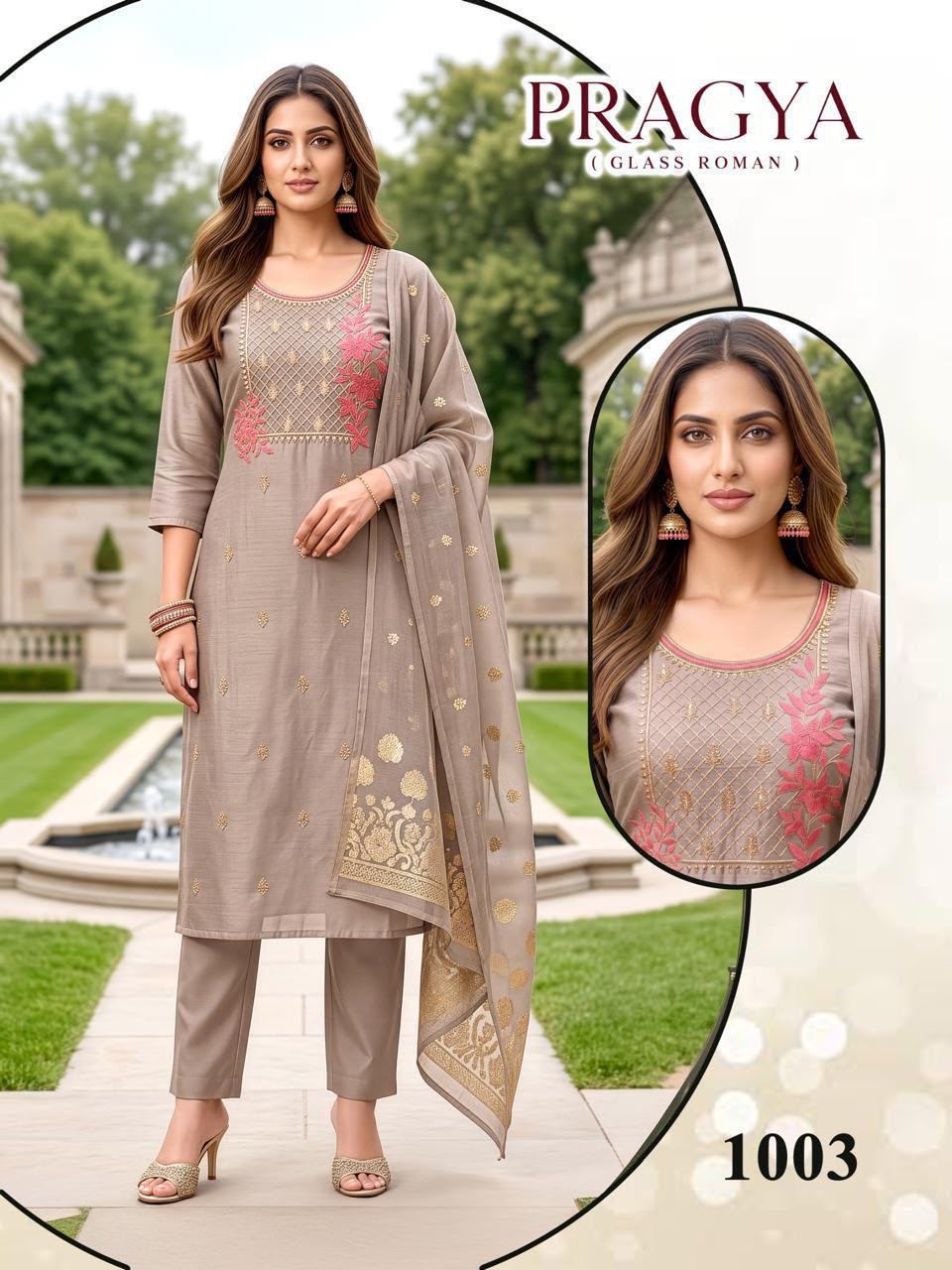 Pragya Malviken Glass Roman Readymade Pant Style Suits Supplier India