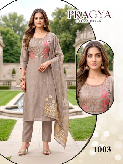 Pragya Malviken Glass Roman Readymade Pant Style Suits Supplier India