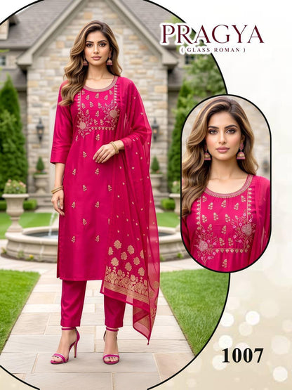 Pragya Malviken Glass Roman Readymade Pant Style Suits Supplier India