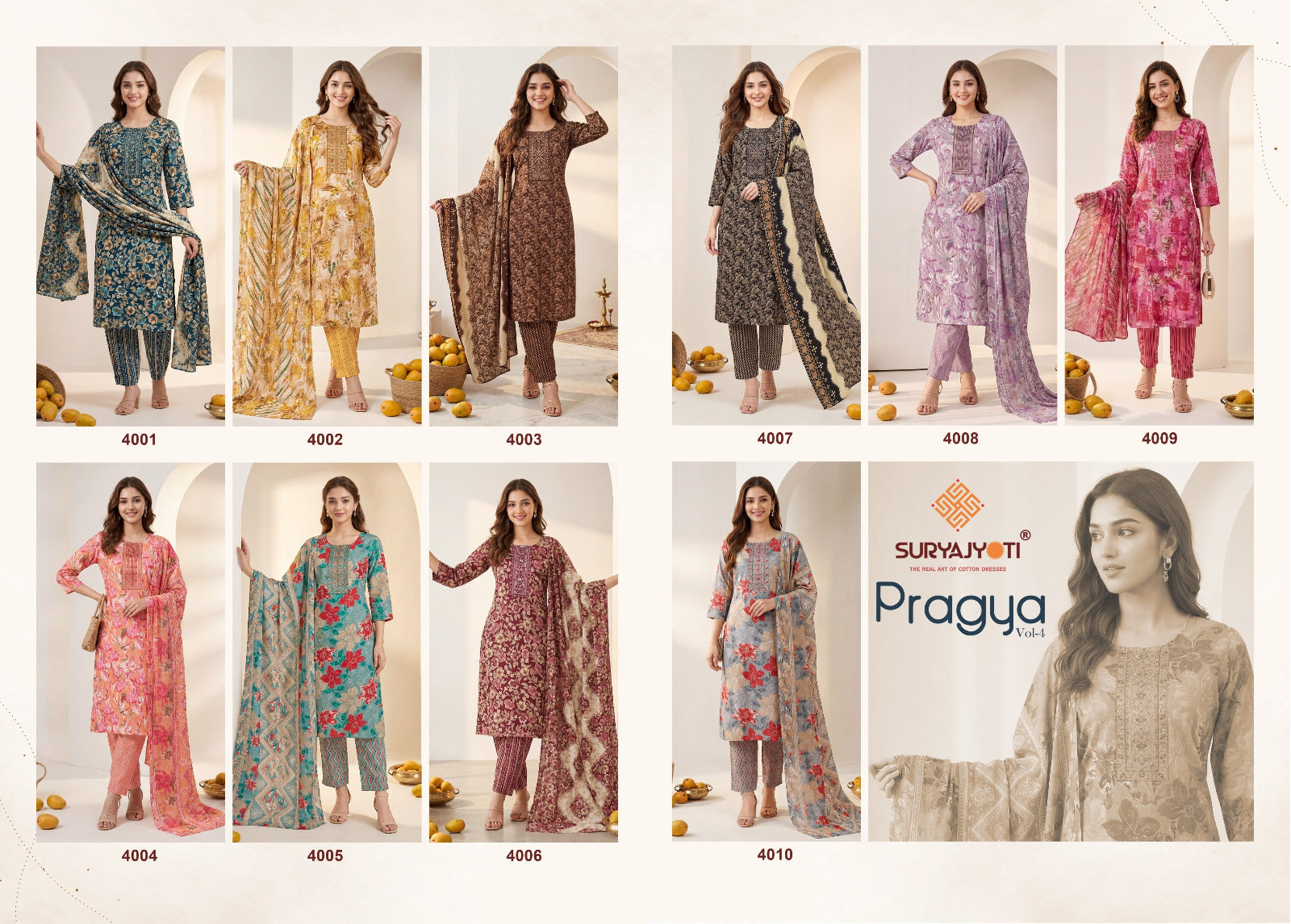 Pragya Vol 4 Suryajyoti Readymade Cotton Pant Suits Manufacturer India