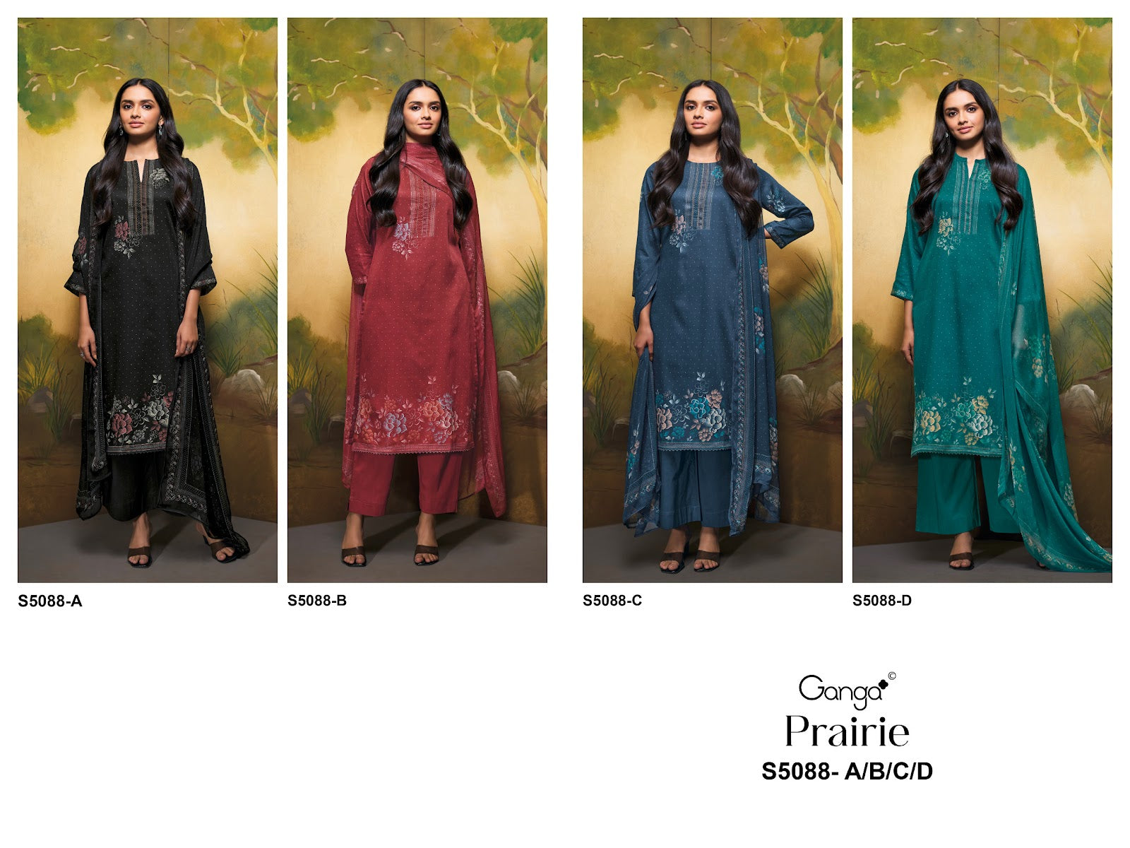 Prairie S5088 Ganga Cotton Satin Pant Style Suits Manufacturer Ahmedabad