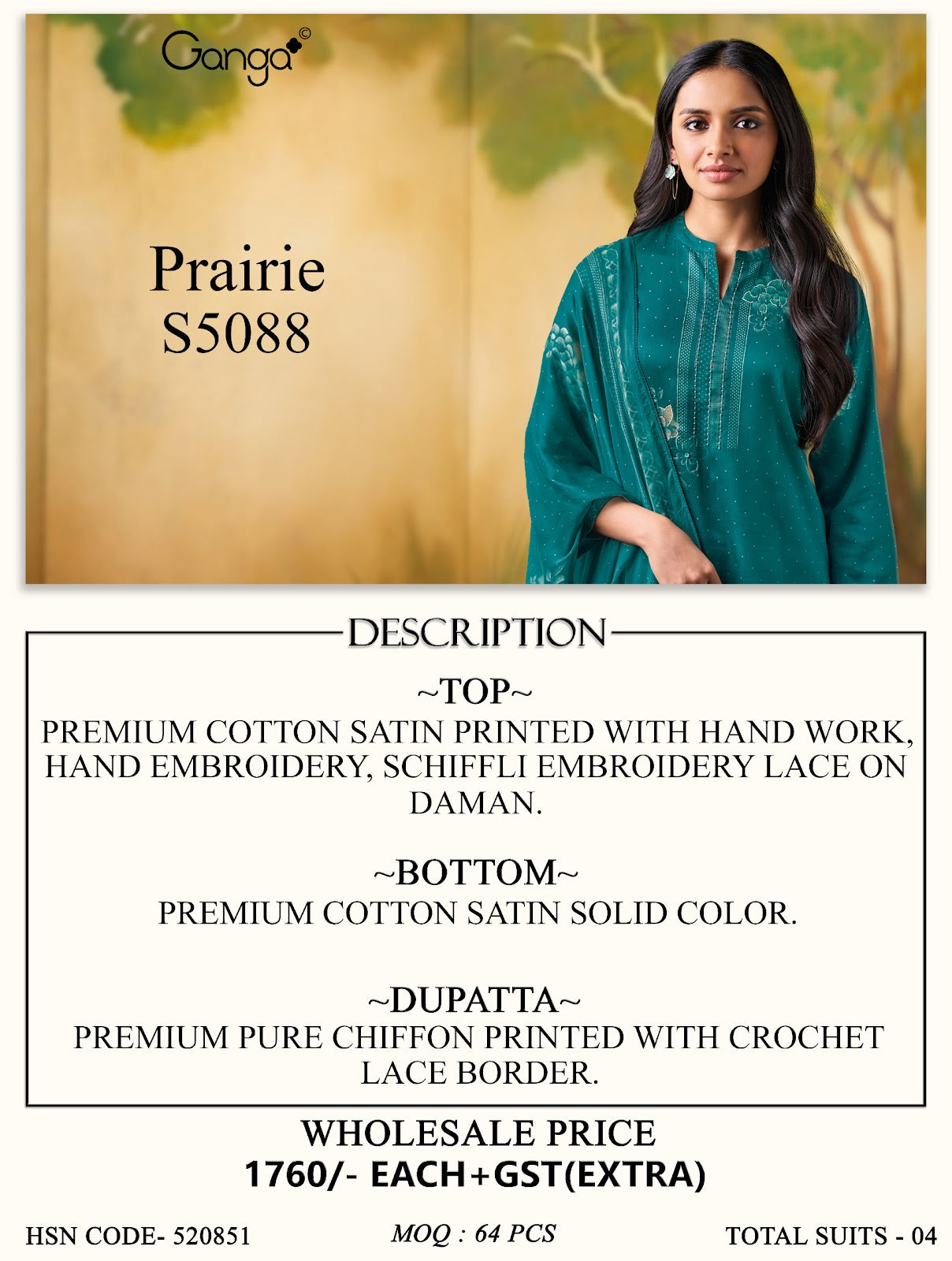 Prairie S5088 Ganga Cotton Satin Pant Style Suits Manufacturer Ahmedabad