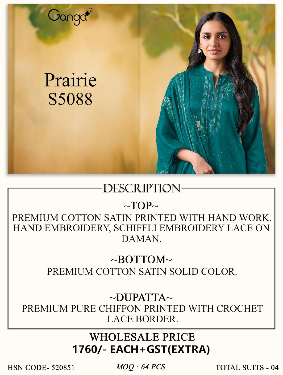 Prairie S5088 Ganga Cotton Satin Pant Style Suits Manufacturer Ahmedabad