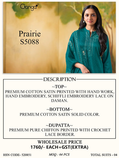Prairie S5088 Ganga Cotton Satin Pant Style Suits Manufacturer Ahmedabad