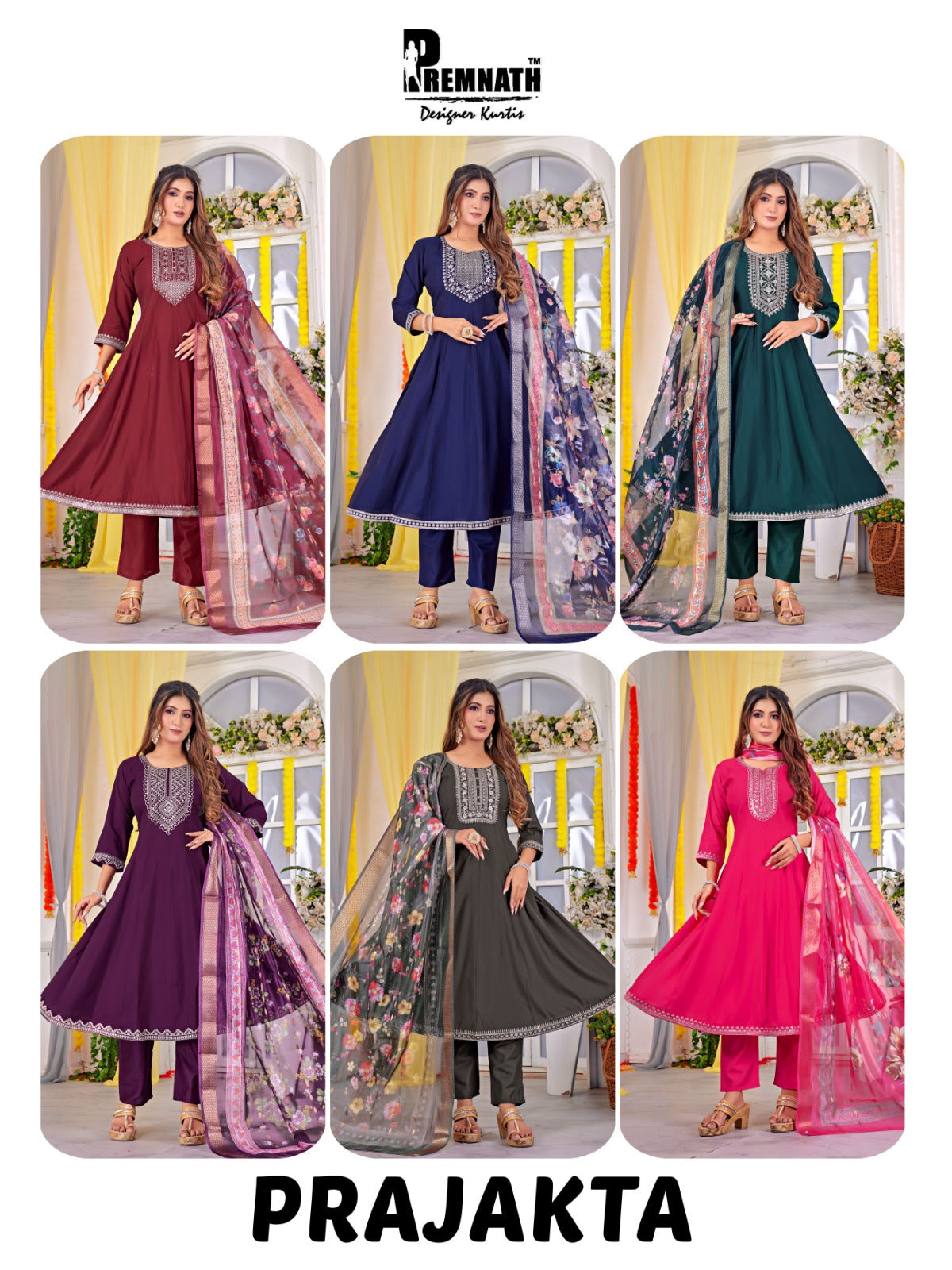 Prajakta Premnath Roman Silk Readymade Anarkali Suits Wholesaler
