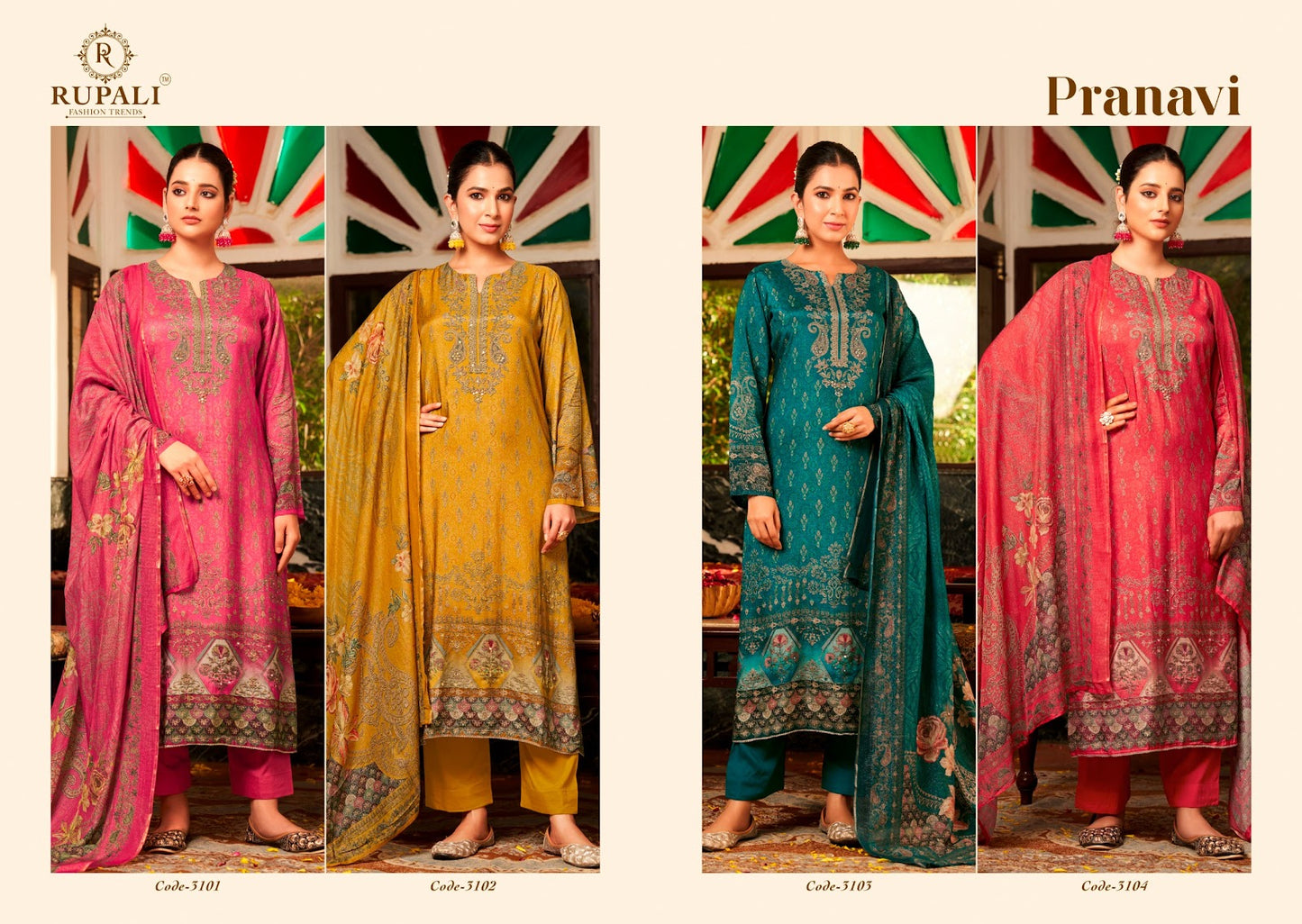 Pranavi Rupali Viscose Pashmina Suits Supplier Ahmedabad