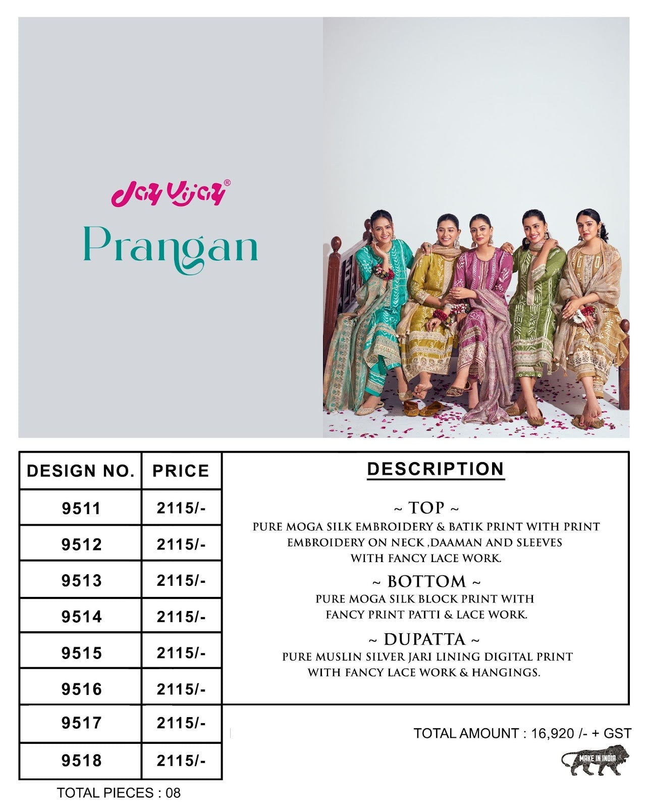 Prangan Jay Vijay Moga Silk Pant Style Suits Manufacturer