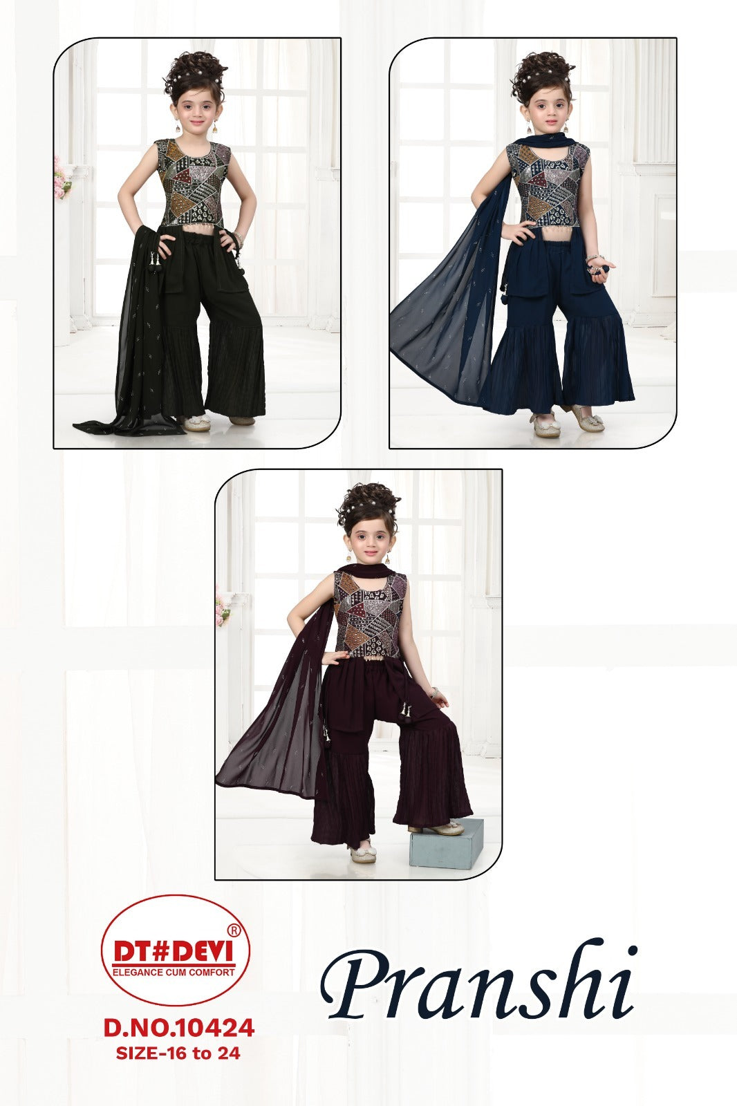 Pranshi 10424 Dt Devi Georgette Girls Readymade Sharara Suits Wholesaler India