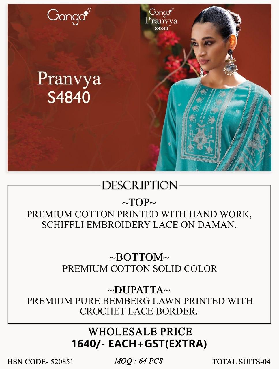 Pranvya 4840 Ganga Cotton Pant Style Suits Exporter India