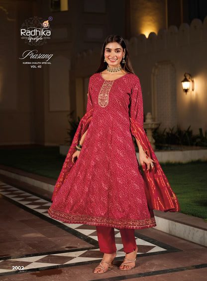 Prasang Vol 2 Karwa Chauth Special Radhika Lifestyle Reyon Readymade Anarkali Suits Exporter Ahmedabad