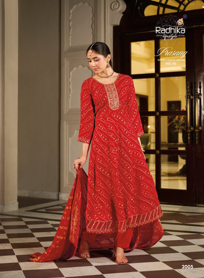 Prasang Vol 2 Karwa Chauth Special Radhika Lifestyle Reyon Readymade Anarkali Suits Exporter Ahmedabad