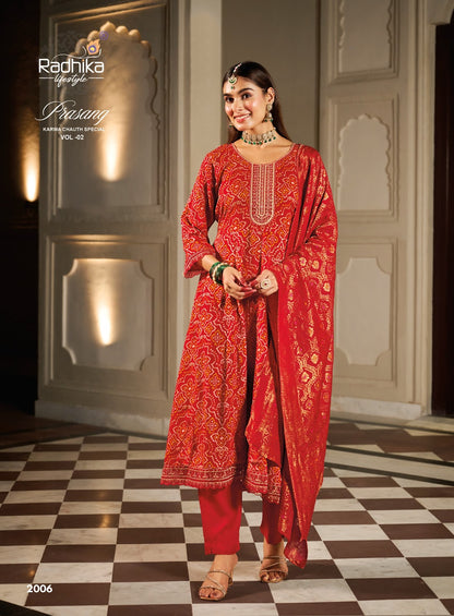 Prasang Vol 2 Karwa Chauth Special Radhika Lifestyle Reyon Readymade Anarkali Suits Exporter Ahmedabad