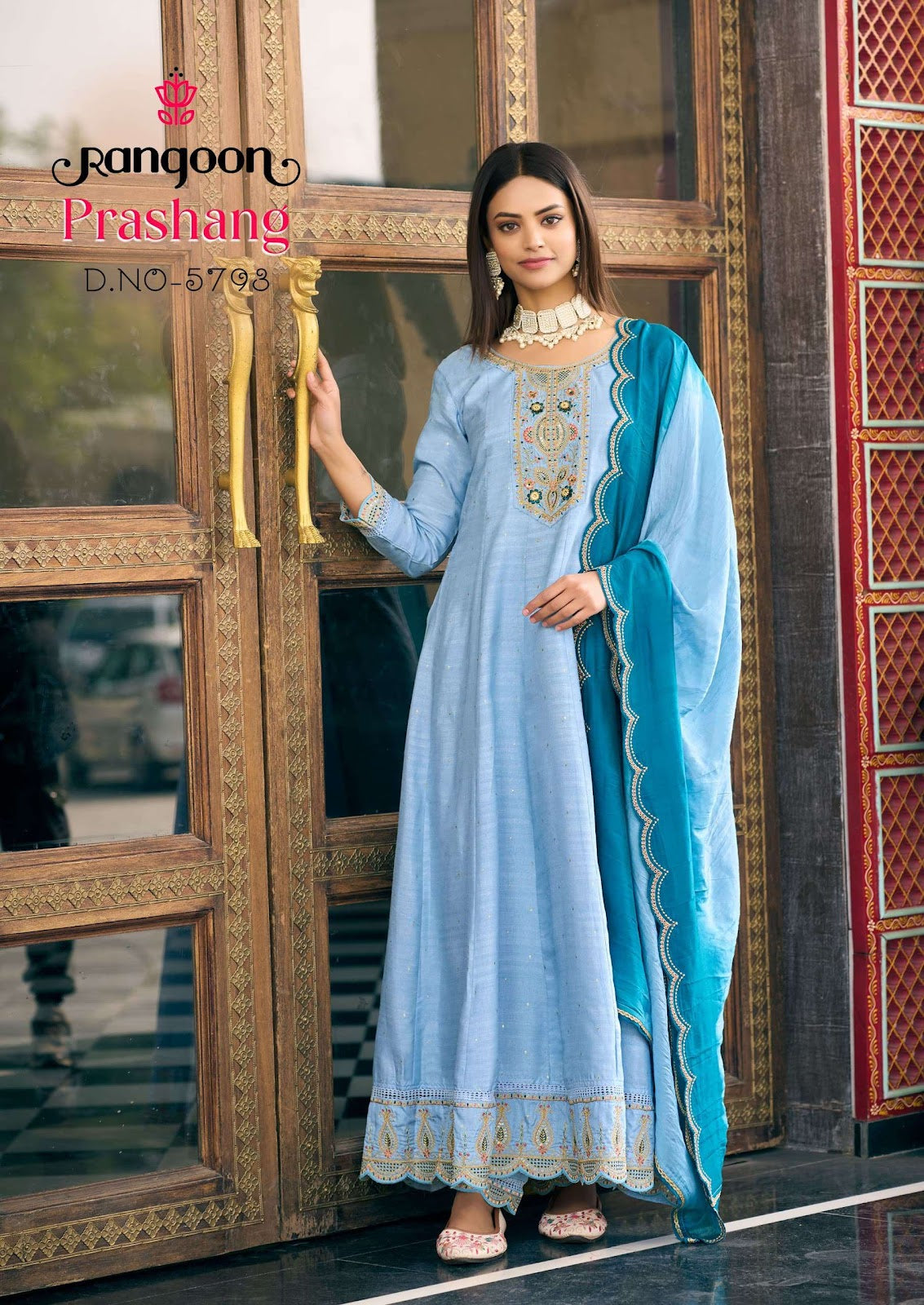 Prashang Rangoon Viscose Jacquard Readymade Anarkali Suits Wholesaler Ahmedabad