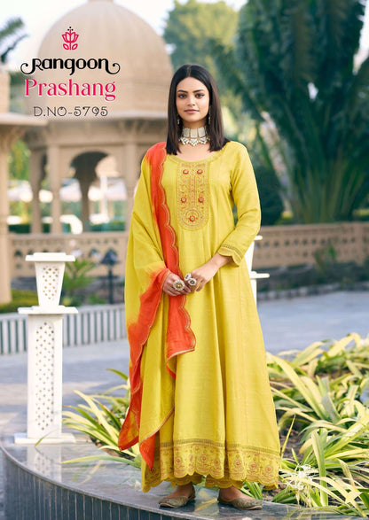 Prashang Rangoon Viscose Jacquard Readymade Anarkali Suits Wholesaler Ahmedabad